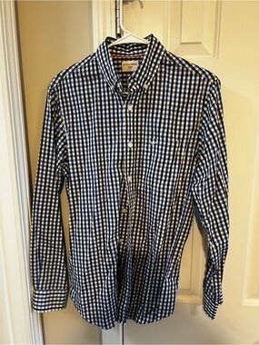 Dockers Men’s Navy and White Gingham Button-Down Shirt